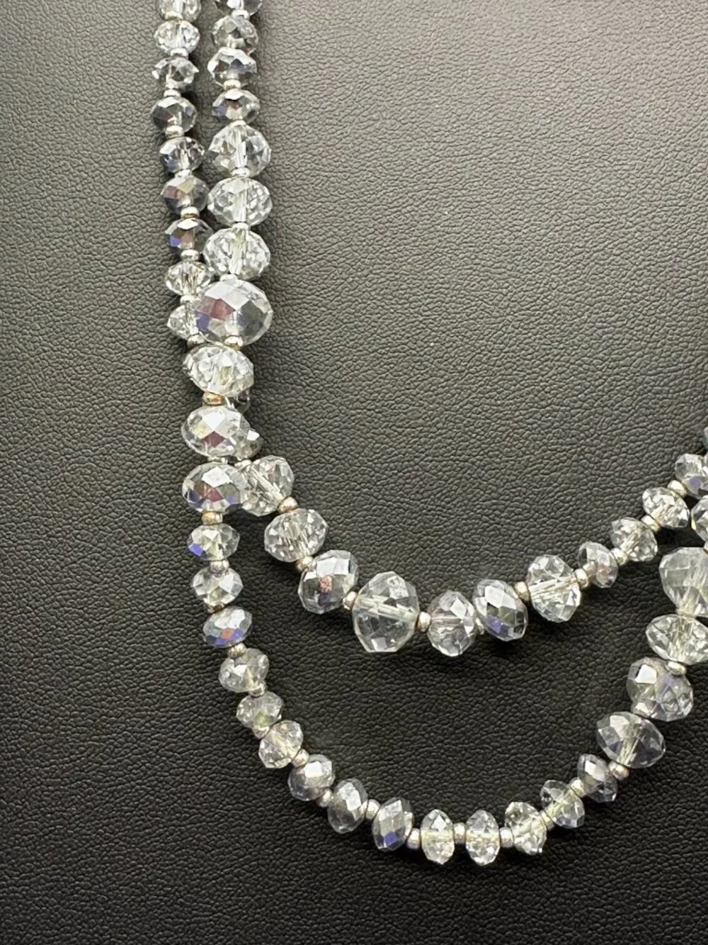 VTG WH/BM Long Smoky Glass Beads Silver-Tone Setting